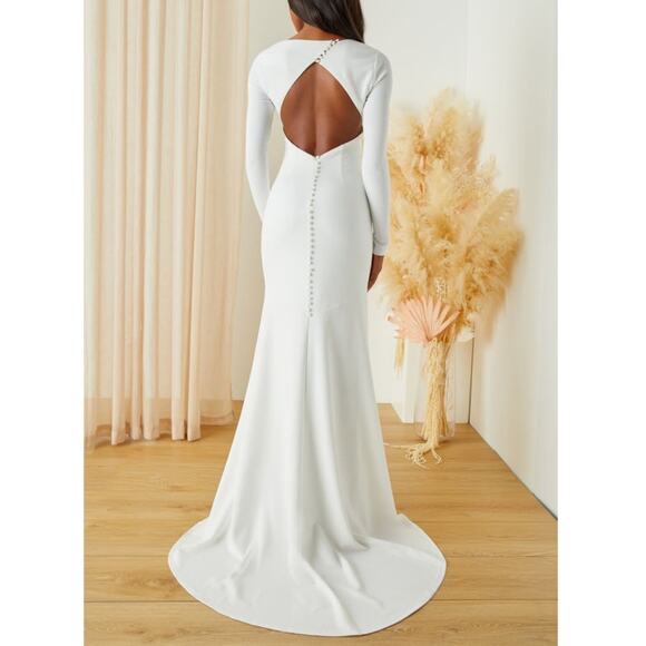 Lulus Bridal NWT Eloquent Endearment White Long Sleeve Backless Maxi Gown Dress - Picture 1 of 10